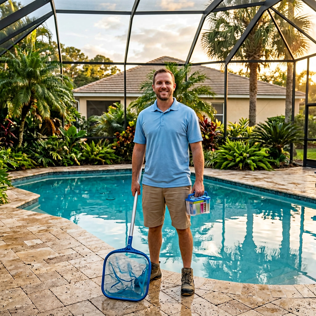 RightWay Pool technician servicing a Jacksonville FL residential pool